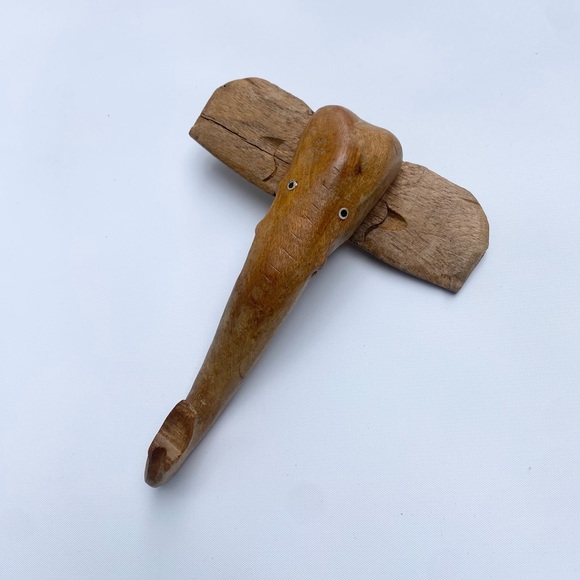 Vintage Hardcarved Wood Elephant Wall Hook Hanger - Picture 2 of 6